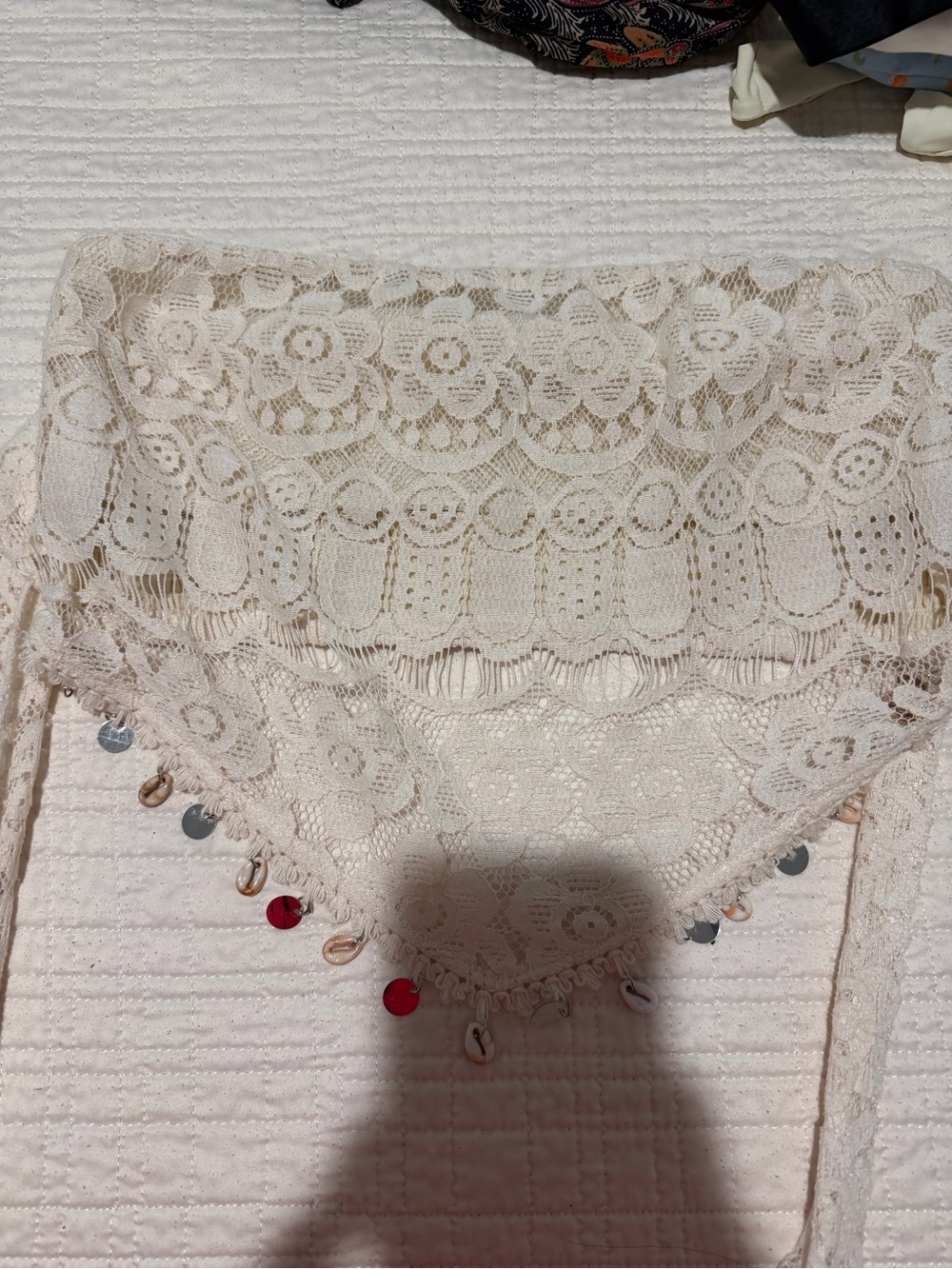 love, Fire Cream Lace Smocked Top with Scallop Trim